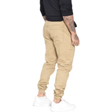 Men's White Skinny Twill Jogger Pants With Calf Cuff And Drawstring - 米色 - 查看 5