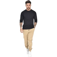 Men's White Skinny Twill Jogger Pants With Calf Cuff And Drawstring - 米色 - 查看 2