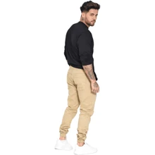 Men's White Skinny Twill Jogger Pants With Calf Cuff And Drawstring - 米色 - 查看 4