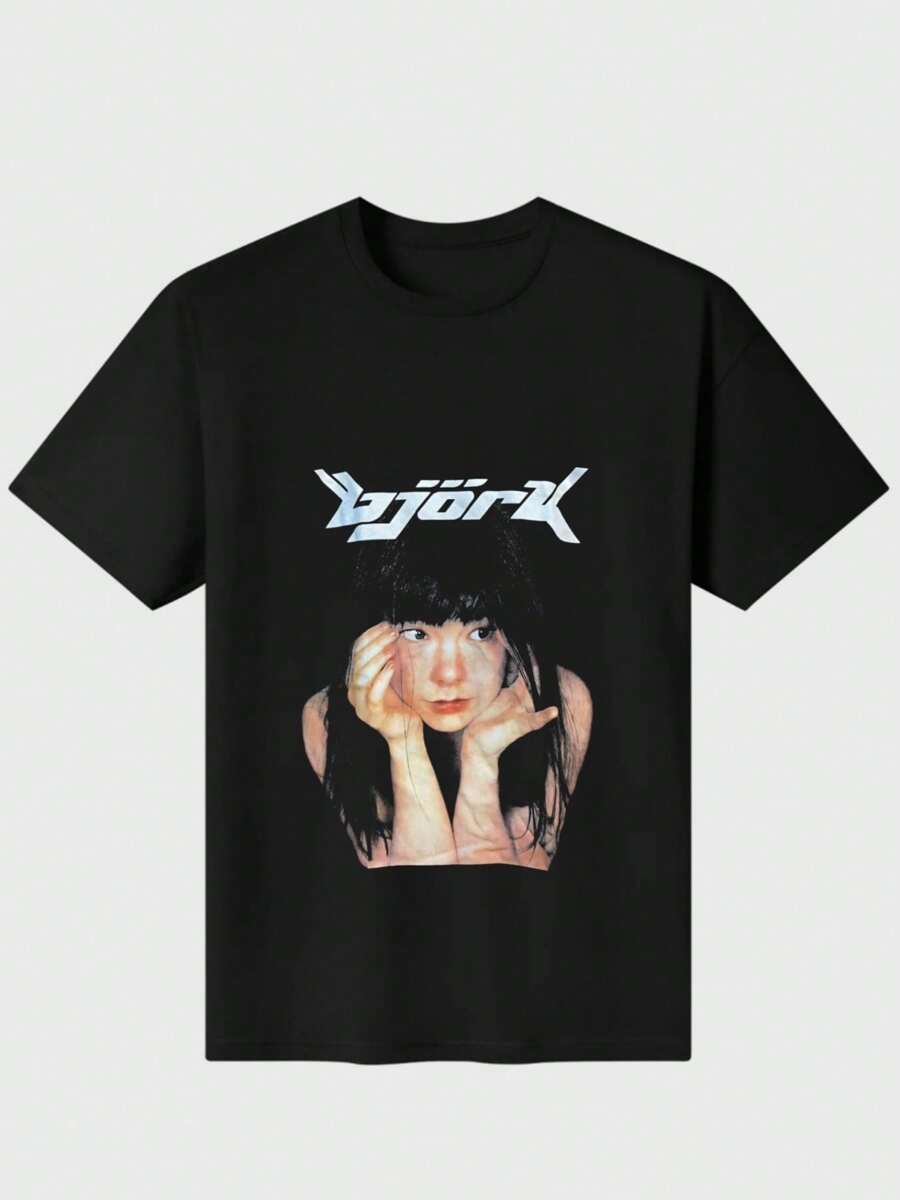 Retro Bjork Shirt, Cool Design Bjork Tour 96 Unisex T-Shirt Creed Fan Shirt Casual Digital Print 220g Pure  Heavy 100% Cotton T Shirt - màu đen - Xem 1