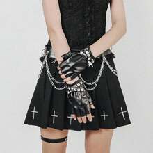 1 paire de gants gothiques à demi-doigts avec rivets, gants en PU mode cosplay cyberpunk sombre et performant