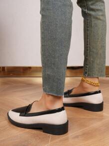 Ladies' Colorblock Pointed Toe Wedge Chelsea Loafers, British Style 2024 New Women's Slip-On Dress Pumps, Versatile High Heels - Black - View 3