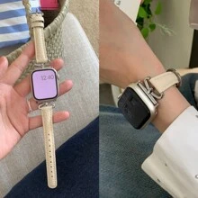 1 件优雅超薄皮革回环表带，兼容 Apple Watch 女式表带，金色万圣节黑色吊饰运动薄款 38 毫米 40 毫米 41 毫米 42 毫米 44 毫米 45 毫米 46 毫米 49 毫米，表带兼容 Apple Watch 表带系列 Ultra S10 9/8/7/6/5/4/3/2/1 SE - 米色 - 查看 2