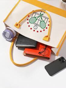 Customized Personalized Text For Tennis Racket Element Images, Including Burlap Bags, Canvas Bags, Thick Sail Bags, Shopping Bags, Large Capacity Commuting Linen Bags, Fashionable Multifunctional Student Book Storage, Personalized And Versatile Fashion Handbags For Work And Travel - Multicolor - View 15