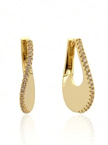 1 Pair S925 Sterling Silver Earrings, Cubic Zirconia Polished U-Shape Earrings, Lightweight Luxury European And American Unique INS Niche Fashion Gold Color Jewelry Gift For Women - Gold - View 6