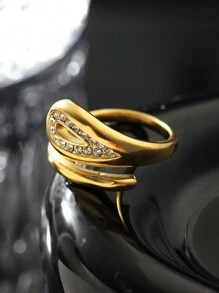 Hipoem 1 Chiếc Nhẫn Mở Hình Học Bằng Thép Không Gỉ Thời Trang Đính Kim Cương Thích Hợp Cho Nam Và Nữ Sử Dụng Hàng Ngày Với Phụ Kiện Quà Tặng Hẹn Hò Ngày Lễ Trang Sức Cao Cấp - Vàng - Xem 3