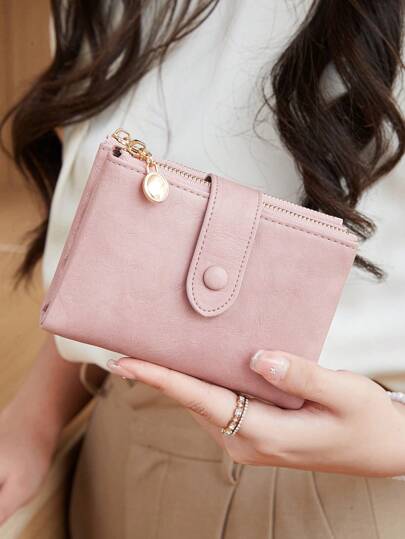 MIYIN Vintage Wallet With Button Closure Business Casual Multiple Card Slots Coin Portable Three-Fold Design Short Wallet Retro Style Zipper Wallet Stylish Button Closure Women's Wallet For Daily Outings Shopping For Women Wallet Purse Wallet Small Wallet