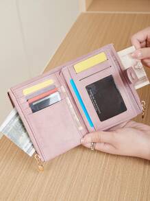 MIYIN Vintage Wallet With Button Closure Business Casual Multiple Card Slots Coin Portable Three-Fold Design Short Wallet Retro Style Zipper Wallet Stylish Button Closure Women's Wallet For Daily Outings Shopping For Women Wallet Purse Wallet Small Wallet - Pink - View 11