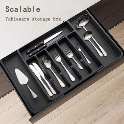 1 pieza Organizador de cajón de cocina con tapa, caja de almacenamiento de utensilios, partición para armario para organizar cuchillos, tenedores, palillos, bandeja para cubiertos en el cajón, útiles escolares