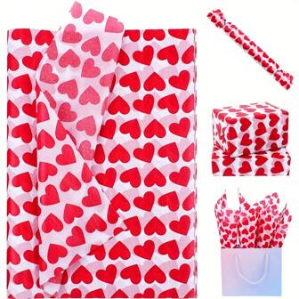 10/20/40 hojas de papel de seda con corazones rojos de San Valentín de 35x50cm, papel de regalo romántico para el Día de San Valentín, Día de la Madre, cumpleaños, manualidades y decoración