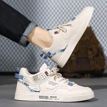 男士高帮系带小白鞋防滑工作鞋时尚运动鞋舒适透气休闲户外旅游鞋 - 藍色 - 查看 2