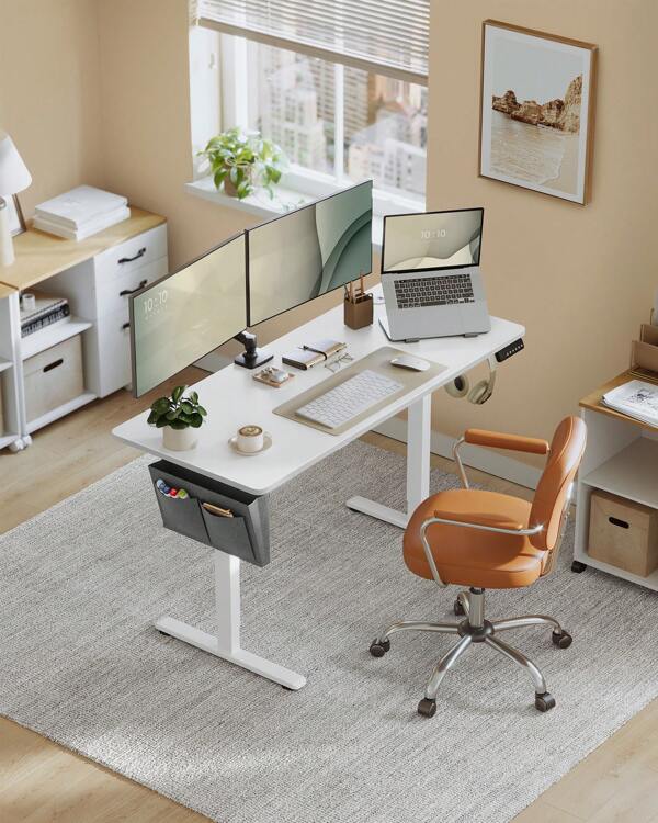 SONGMICS Höhenverstellbarer Schreibtisch elektrisch, 140 x 60 cm, Verstellbarer Tisch, Memory-Funktion für 4 Höhen, für Büro, wolkenweiß