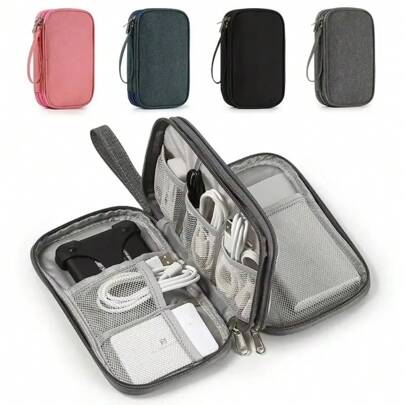 2 Layers Pink/Grey/Black/Navy Travel Portable Digital Product Storage Bag USB Data Cable Organizer Headset Charging Treasure Box Bag Back To School