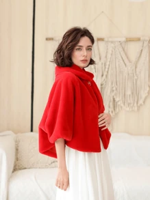 1 件简约百搭仿貂皮新娘披肩，女士冬季时尚新款新娘婚纱披肩外套，加厚保暖披肩罩衫保暖毛绒披肩秋装女士 - A - 查看 3