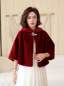 1 件简约百搭仿貂皮新娘披肩，女士冬季时尚新款新娘婚纱披肩外套，加厚保暖披肩罩衫保暖毛绒披肩秋装女士 - A - 查看 5