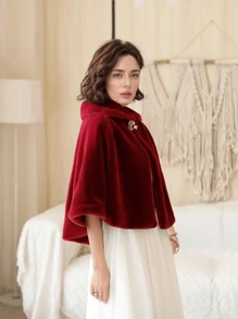 1 件简约百搭仿貂皮新娘披肩，女士冬季时尚新款新娘婚纱披肩外套，加厚保暖披肩罩衫保暖毛绒披肩秋装女士 - A - 查看 4