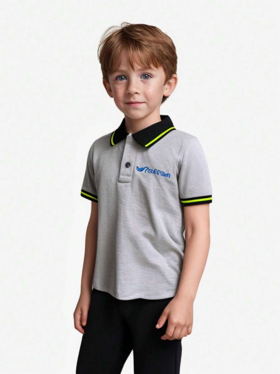 Basic POLO Shirt For Boys With Printed Children's Shirt Polyester And Viscose Mesh That Provides Softness, Comfort And The Best Fit Size 6 To 12 We Send Varied Colors And Prints According To Stock Availability - 淺灰色 - 查看 1