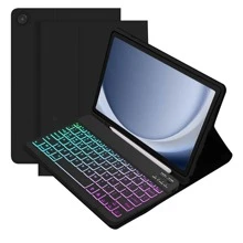 适用于三星 Galaxy Tab / iPad / Redmi Pad SE 的可拆卸彩色背光蓝牙键盘保护套，超薄轻巧支架保护套，带笔槽（不含 Apple Pencil），黑色保护套 + 黑色键盘