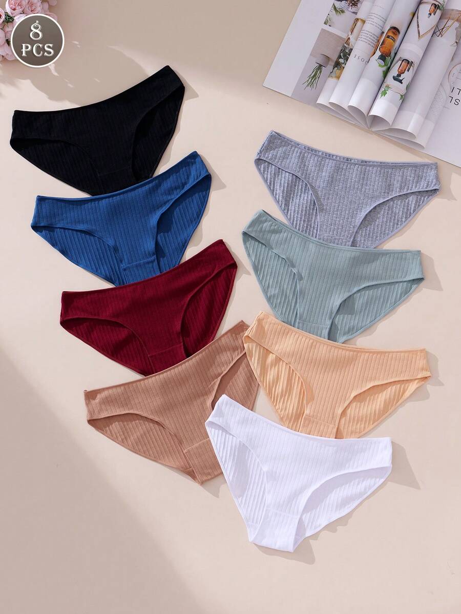 Ning xue yan ying 8 件/套女士多色休闲简约运动风格纯色低腰三角裤，高弹力大码三角裤 - 彩色 - 查看 1