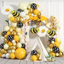 黑色、黄色和白色气球拱门、非洲菊和大黄蜂主题性别揭秘派对、迎婴派对、蜜蜂生日派对装饰品 - 彩色 - 查看 10