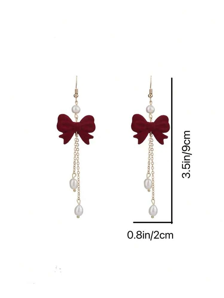 1 Pair Fashionable & Versatile Bow Tassel Earrings Valentines,Mom,Mother,Mother's Day,Gift