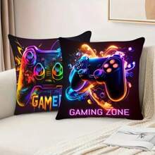 2 件，游戏手柄图案短毛绒枕套（17.7 英寸X17.7 英寸），主题枕套，家居装饰，房间装饰，卧室装饰，建筑收藏配件（不含枕芯） - 型號 - 查看 3
