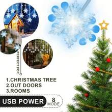 1 pieza Luces de cadena impermeables con diseños de copos de nieve/pentágono/luna - Ideales para decoración interior/exterior de vacaciones, bodas, fiestas, árboles de Navidad, dormitorios y jardines para crear un ambiente festivo - Luces de cadena de copos de nieve de hielo - Ver 9