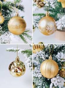 42 pièces Ensemble de boules de Noël, Ornement d'arbre de Noël doré, Boule de Noël peinte de manière créative, Pendentif à accrocher à l'arbre de Noël, Convient pour les fêtes de Noël, les couronnes, l'arbre de Noël, la décoration de Noël - Doré - Voir 6