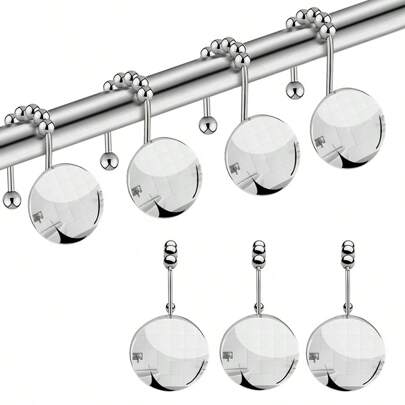 12Pcs Chrome-Plated Black Spherical Canopy-Free Shower Curtain Hooks With Sliding Bead Chains. Featuring Waterproof, Rust-Resistant Metal Rings For Easy And Secure Installation. Ideal For Bathroom, Bedroom, And Kitchen Accessories. Create Personalized Christmas Gifts-Perfect For Last-Minute Presents Or Festive Decorations.