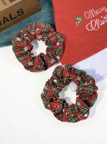 2 件雪花圣诞街头风格涤纶圣诞欢快发圈，节日发饰发带