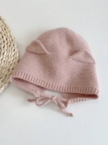 1pc Solid Color Cat Ear Kids Knit Hat, Ski Toddler Boys Girls Unisex Y2K Style Outdoor Warm Knitted Cap, Versatile Winter Beanie Suitable For Casual Wear & Costume