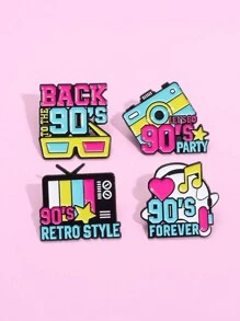 4 piezas de Pins esmaltados con diseños de cámara de TV, radio y estilos de dibujos animados retro de los 90, pins creativos con estilo vintage para aplicar en chaquetas, mochilas u otros obsequios lindos para amigos