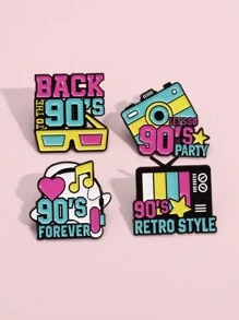 4 piezas de Pins esmaltados con diseños de cámara de TV, radio y estilos de dibujos animados retro de los 90, pins creativos con estilo vintage para aplicar en chaquetas, mochilas u otros obsequios lindos para amigos