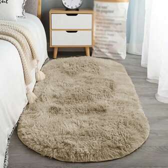 1pc Soft & Fluffy Oval Non-Slip Water-Resistant Carpet, Bedroom Soft Closet Solid Color Shaggy Carpet, Living Room Home Long Plush Decorative Large Rug Doormat