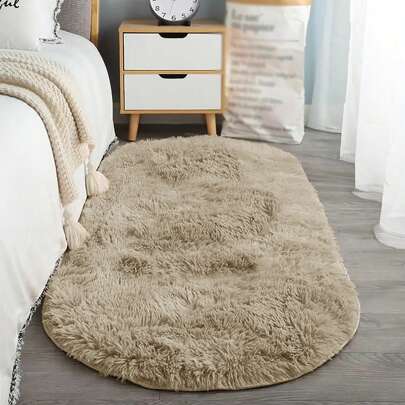 1pc Soft And Fluffy Oval Non-Slip, Waterproof Rug For Bedroom, Closet & Living Room, Plush Solid Color Carpet, Large Decorative Floor Mat Entryway Doormat