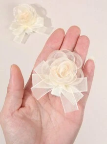 2 件装女孩米色发夹，儿童花朵装饰发夹，幼儿可爱发饰派对礼物 - 蝴蝶結髮夾 - 查看 6