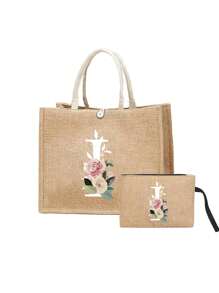 一套两只亚麻手提袋 - 一只印有 A-Z 字母，另一只印有字母和花卉图案，适合母亲节、个性化礼物等场合。黄色亚麻手提袋配白色提手，大小手提袋组合，完美适用于婚礼、生日、海滩、节日等场合 - 送给女性、母亲、教师、朋友、伴娘、学生、返校季的理想礼物（提供两只装和单只装两种选择）。 - 卡其色 - 查看 39