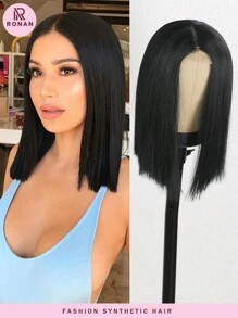 Natural Bob Wig Synthetic 4X1 HD Transparent U Part Lace Wigs HShort Bob Wigs Straight Synthetic Lace Wig With U Part Lace Natural Black