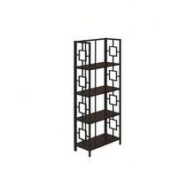 Bookshelf, Bookcase, Etagere, 4 Tier, 62"H, Office, Bedroom, Brown Laminate, Black Metal, Contemporary, Modern,Good Furniture