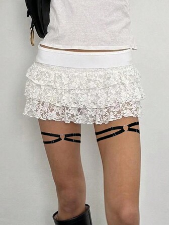 Set de 2 anillos para la pierna de moda y sexy para mujeres, ajustables y elásticos, con diseño de arnés decorativo en forma de corazón, adecuado para accesorios de trajes de fiesta y vacaciones