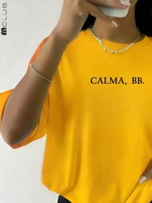 Women's Calm BB Printed T-Shirt Cotton Tshirt Unisex Shirt - 黃色 - 查看 2