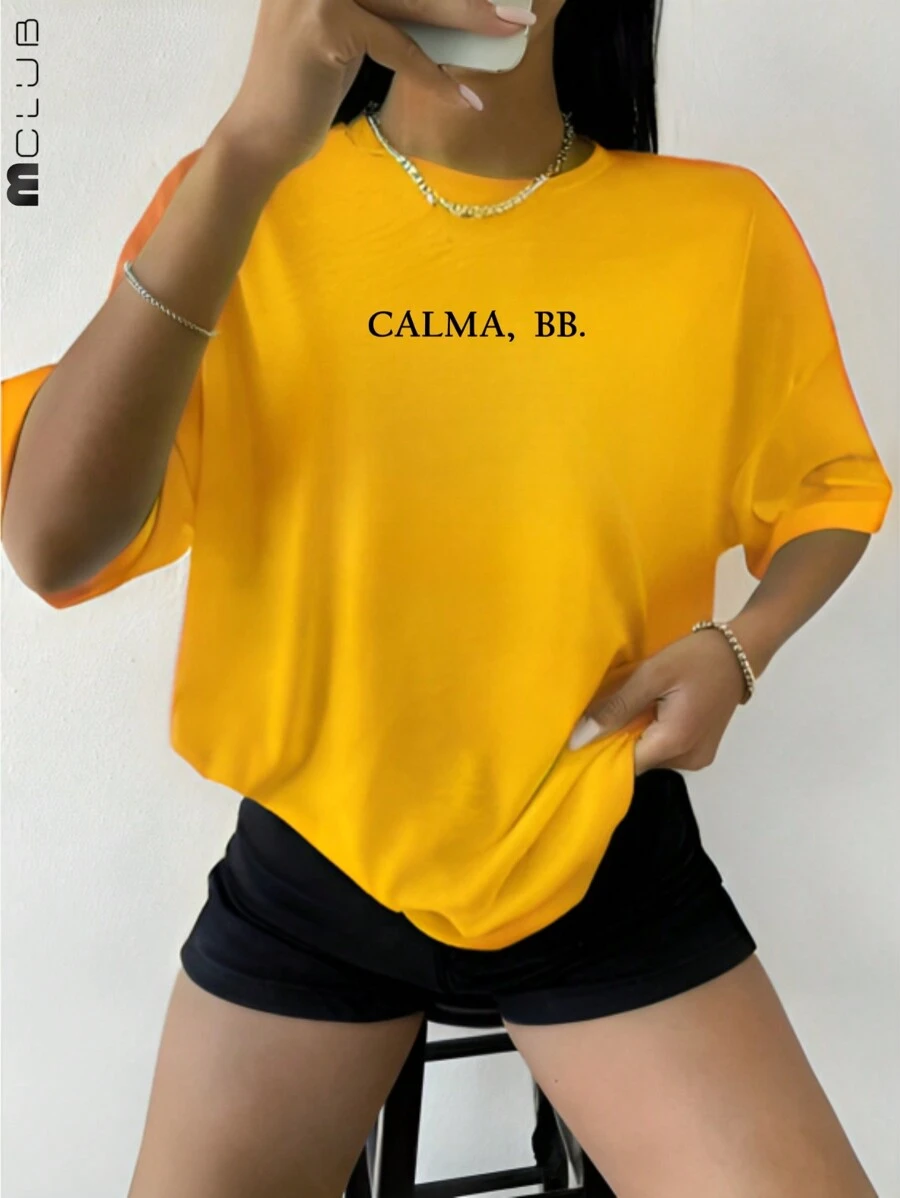 Women's Calm BB Printed T-Shirt Cotton Tshirt Unisex Shirt - 黃色 - 查看 1