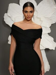 Off Shoulder Bandage Knit Bodycon Dress, Sexy European Style, Suitable For Family Gatherings, Parties, Banquets Wedding Elegant Spring - Black - View 7