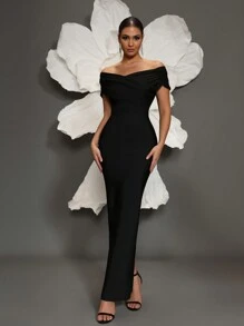 Off Shoulder Bandage Knit Bodycon Dress, Sexy European Style, Suitable For Family Gatherings, Parties, Banquets Wedding Elegant Spring - Black - View 1