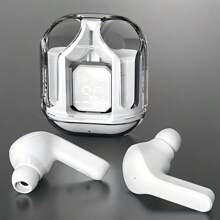 A Pair Of Transparent TWS Wireless Earphones, Stereo Wireless Earphones With LED Battery Display Screen, Type-C Charging Case, Compatible With All Smartphones, Suitable For Gaming, Music, Outdoor Sports/Business, Adult Use, Condenser Microphone, Rechargeable Battery, Polymer Lithium-Ion