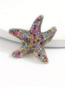 1pc Vintage Boho Style Colorful Rhinestone Starfish Fashion Brooch Pin, Versatile & Great Gift For Women