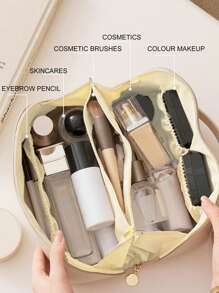 Portable Makeup Brush Bag Handheld Cosmetic Case Travel Toiletry Organizer - Beige - View 3