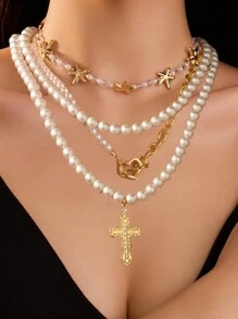 Bộ 3 Dây Chuyền Ngọc Trai Giả Nhiều Lớp Sang Trọng Thời Trang Cho Nữ Dây Chuyền Mặt Dây Chuyền Làm Quà Tặng Tiệc Lễ Hội - bộ 3 món - Xem 9