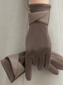 1 双女士优雅蝴蝶结装饰保暖内衬冬季手套，保暖防风户外休闲运动驾驶手套，适合多种场合 - 彩色 - 查看 8