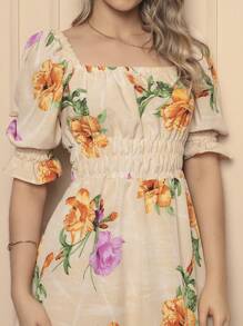 Women's Midi Dress | Crepe With Elastec L Polka Dots L Off The Shoulder. - Apricot - View 5